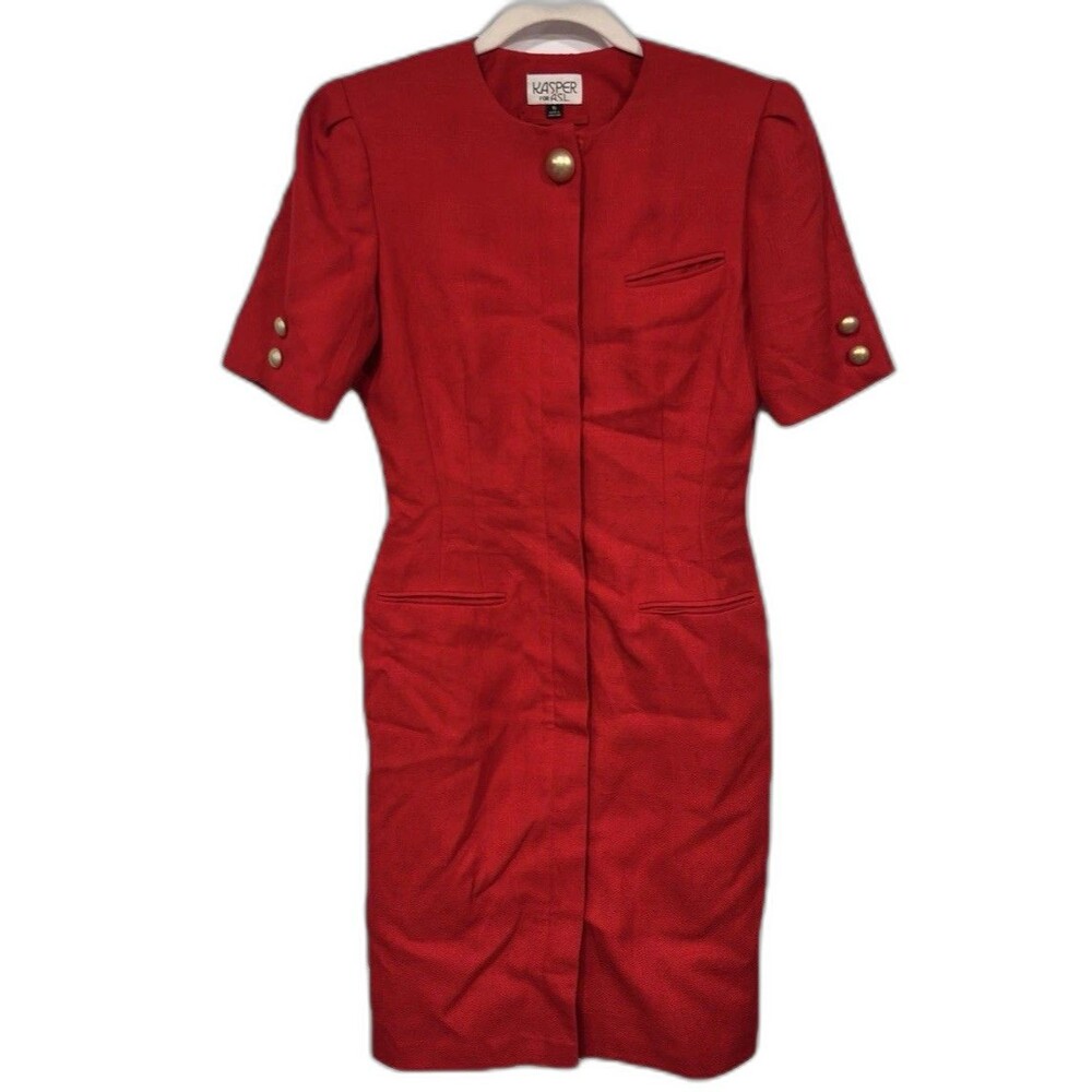 Vintage 80s 90s Kasper A.S.L. Red Sheath Dress Sz 6 Retro Pin up Office Business